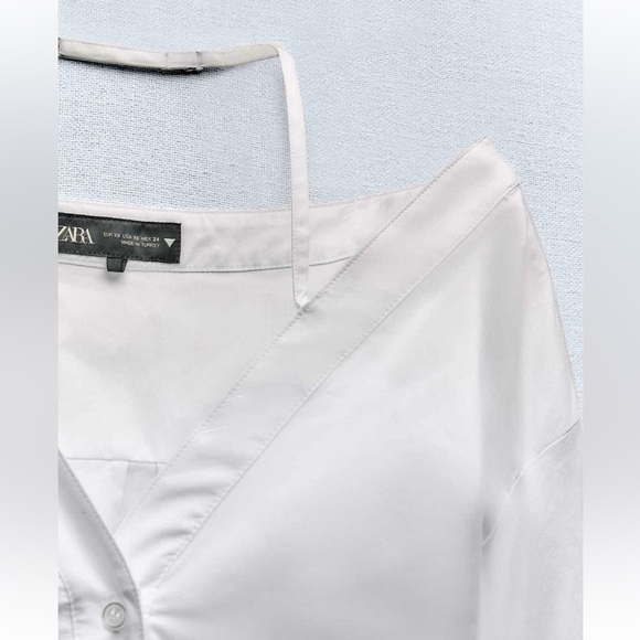 Zara NWT gabardine white off the shoulder button front trench coat shirt dress - Picture 9 of 10